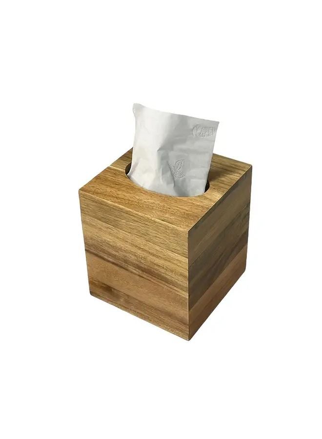 Acacia Wood Tissue Box Holder With Sliding Bottom Decorative 3D Set 14x14x16 - Image 2
